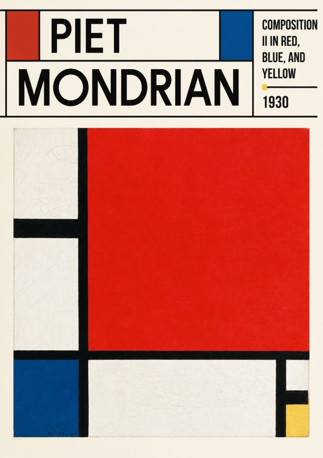 Piet Mondrian Composition Ii in Red, Blue, and Yellow No3 - Affiche