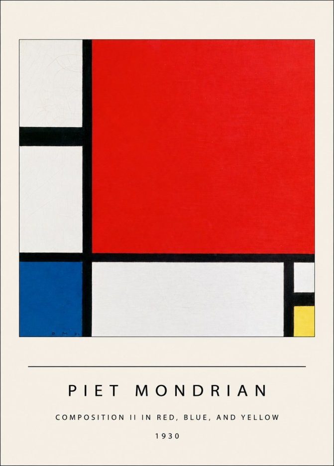 Piet Mondrian Composition Ii in Red, Blue, and Yellow No4 - Affiche