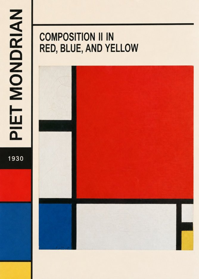Piet Mondrian Composition Ii in Red, Blue, and Yellow No6 - Affiche