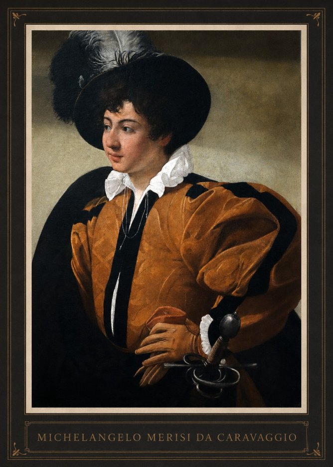 Michelangelo Merisi da Caravaggio Young Man with a Plumed Hat No1 - Affiche