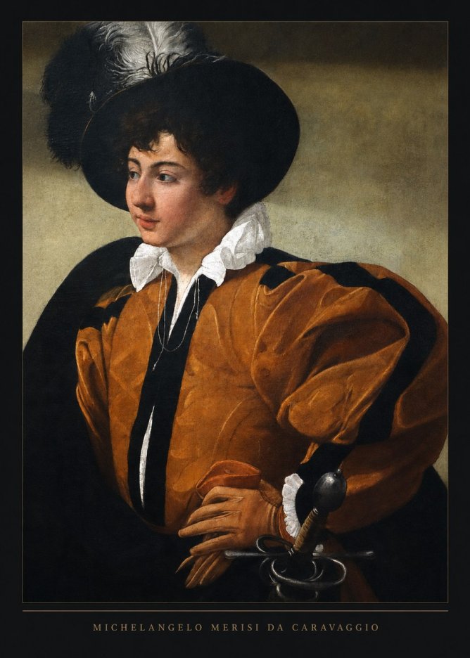 Michelangelo Merisi da Caravaggio Young Man with a Plumed Hat No6 - Affiche