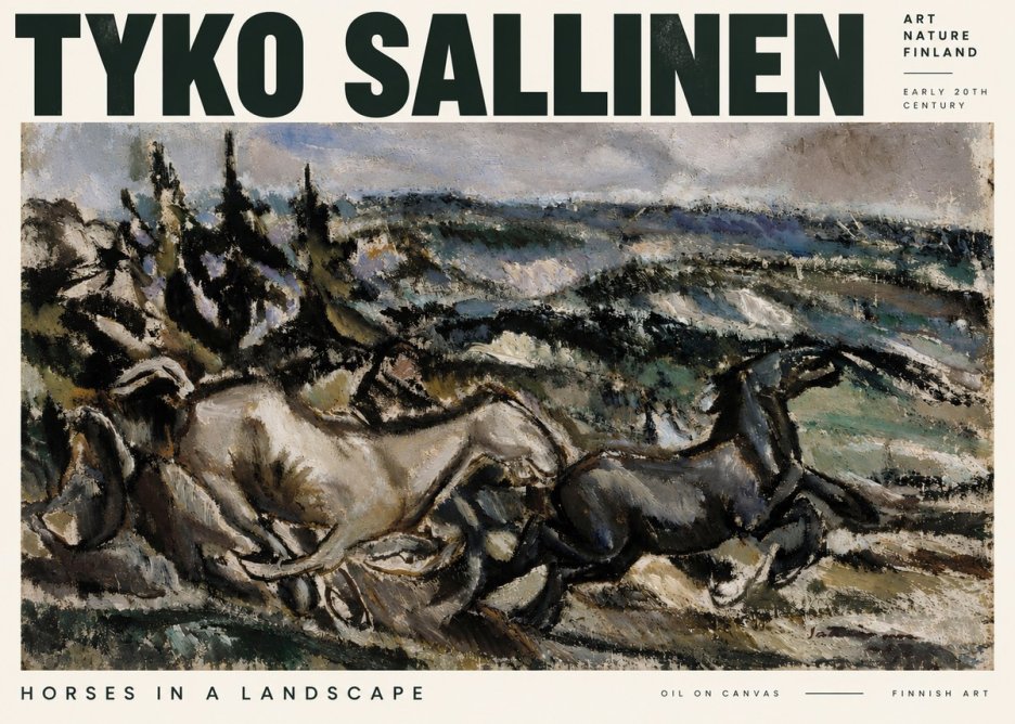 Tyko Sallinen Horses in a Landscape No2 - Affiche