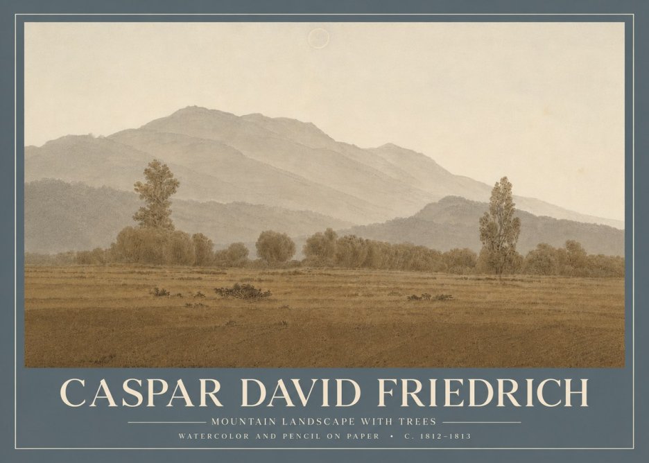 Caspar David Friedrich Mountain Landscape with Trees No4 - Affiche