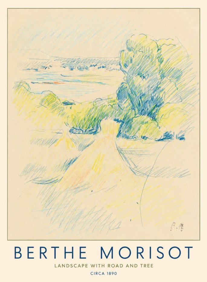 Berthe Morisot Landscape with Road and Tree No1 - Affiche