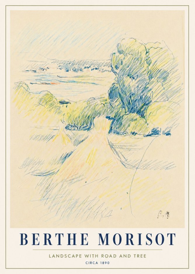 Berthe Morisot Landscape with Road and Tree No5 - Affiche