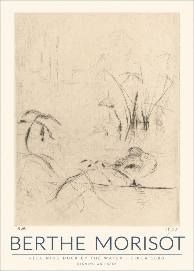 Berthe Morisot Reclining Duck by the Water No1 - Affiche