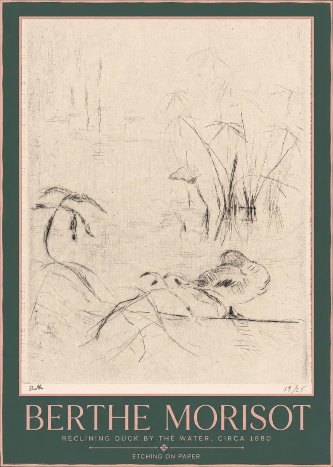 Berthe Morisot Reclining Duck by the Water No2 - Affiche