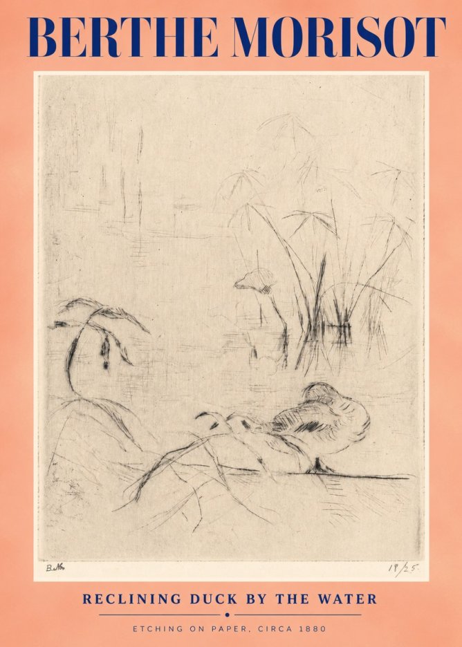 Berthe Morisot Reclining Duck by the Water No3 - Affiche