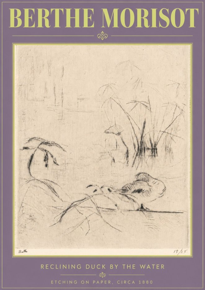 Berthe Morisot Reclining Duck by the Water No4 - Affiche