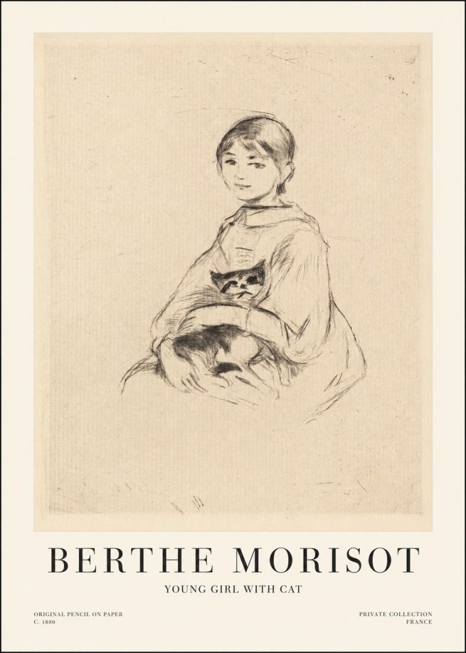 Berthe Morisot Young Girl with Cat No1 - Affiche