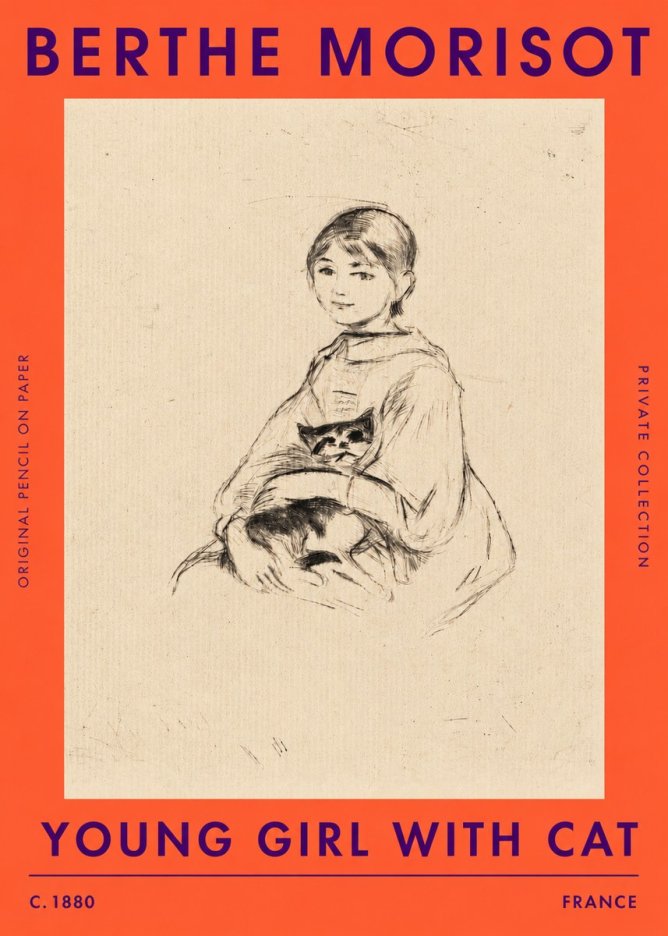 Berthe Morisot Young Girl with Cat No3 - Affiche
