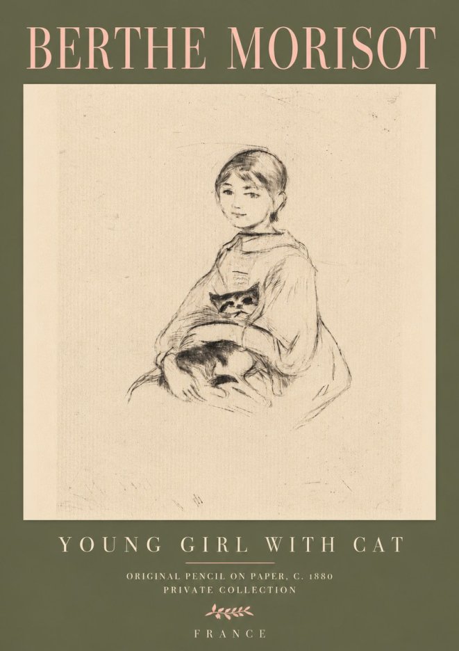Berthe Morisot Young Girl with Cat No4 - Affiche