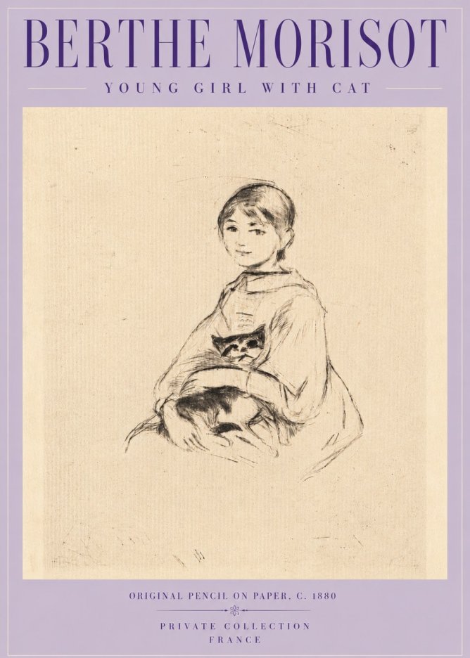 Berthe Morisot Young Girl with Cat No5 - Affiche