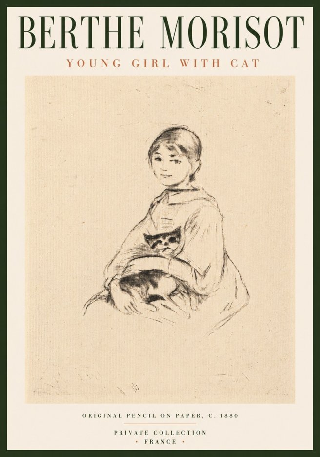 Berthe Morisot Young Girl with Cat No6 - Affiche