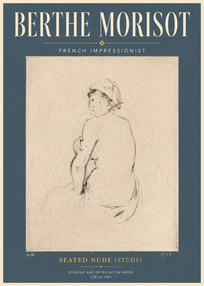 Berthe Morisot Seated Nude (Study) No6 - Affiche