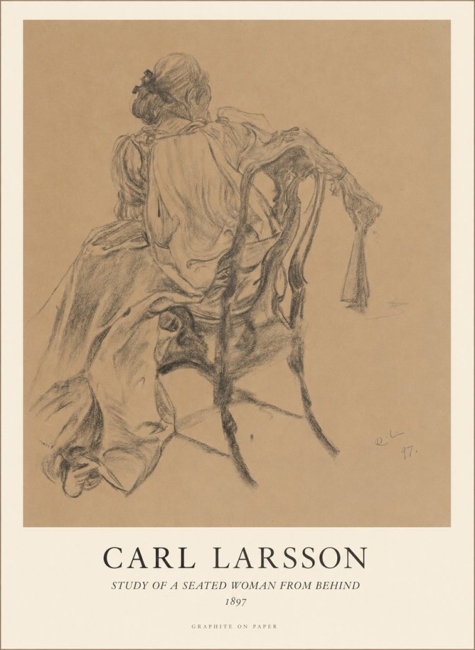 Carl Larsson Study of a Seated Woman from Behind No1 - Affiche