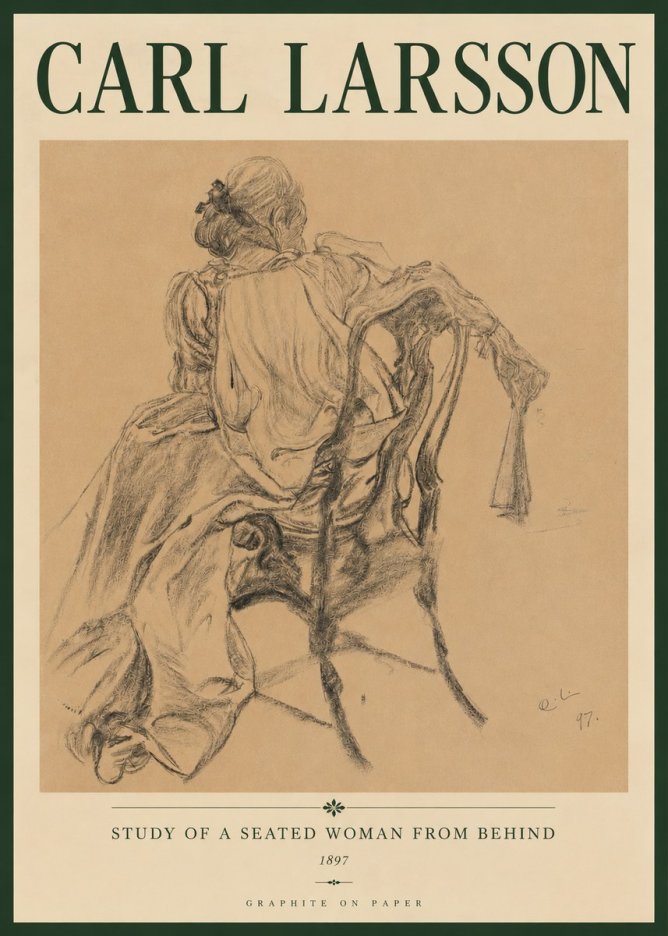 Carl Larsson Study of a Seated Woman from Behind No4 - Affiche
