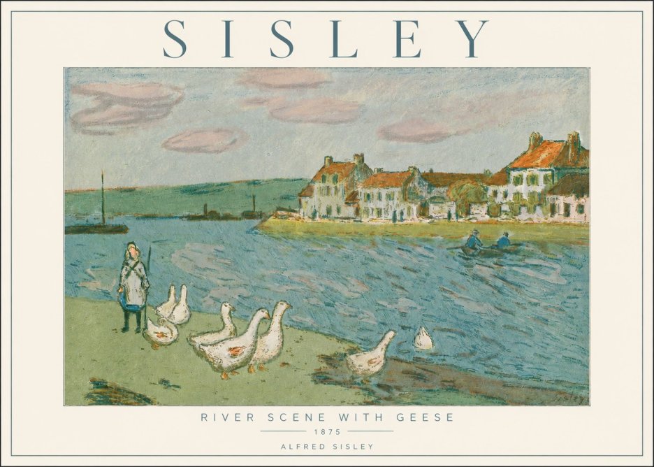 Sisley River Scene with Geese No2 - Affiche