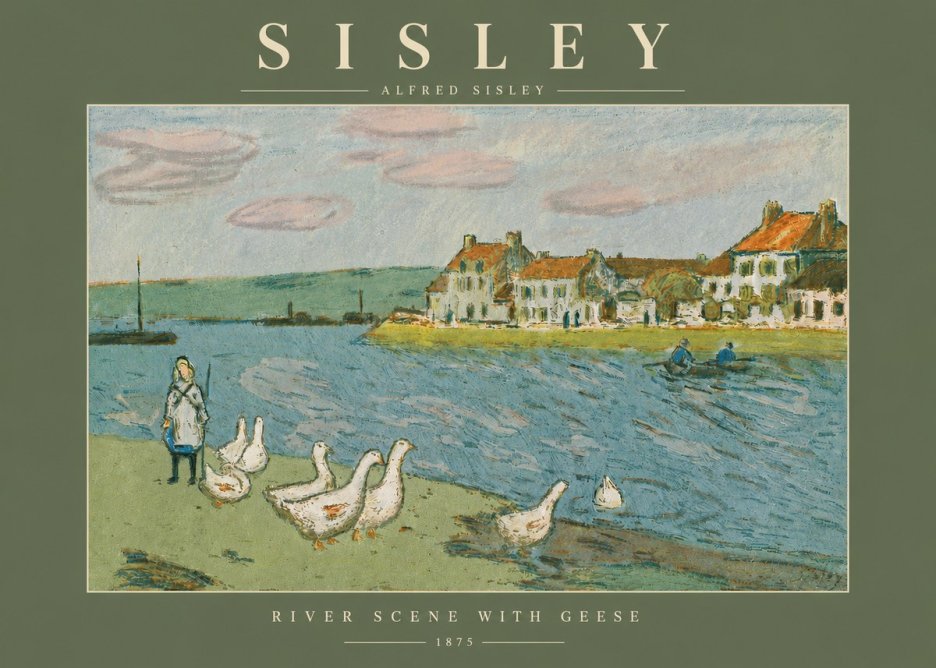 Sisley River Scene with Geese No4 - Affiche