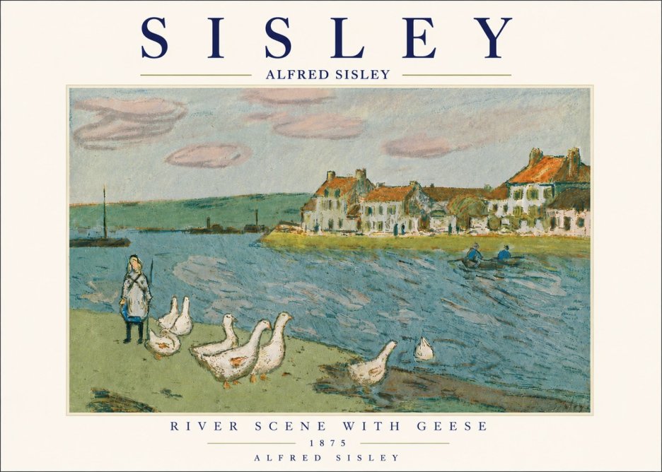 Sisley River Scene with Geese No5 - Affiche