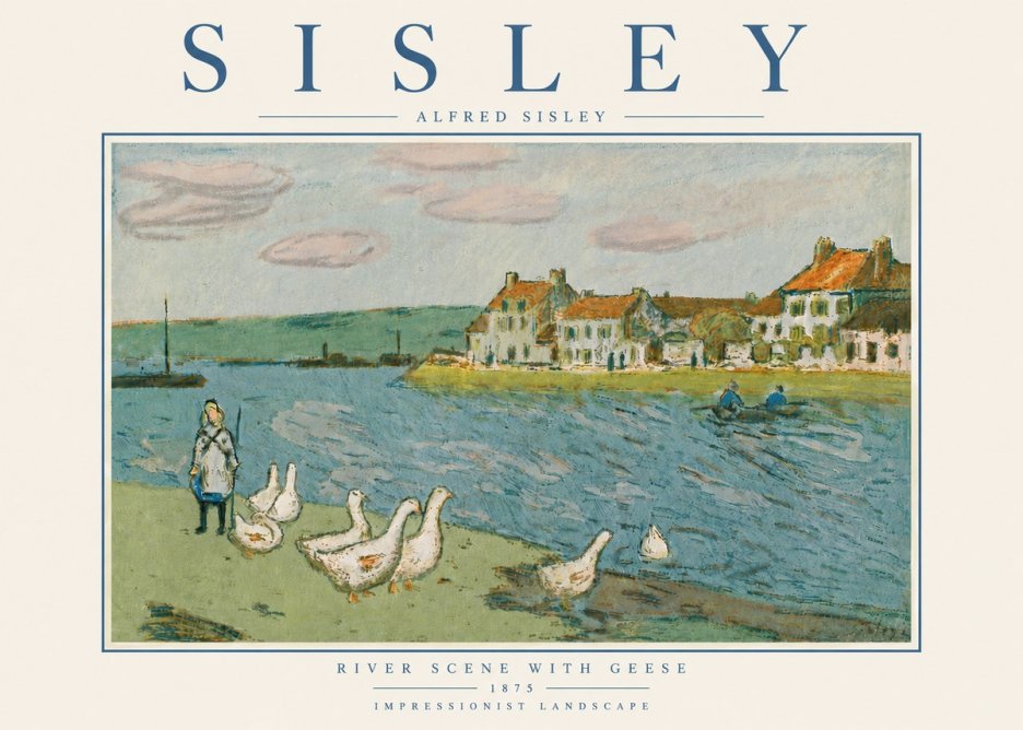 Sisley River Scene with Geese No6 - Affiche
