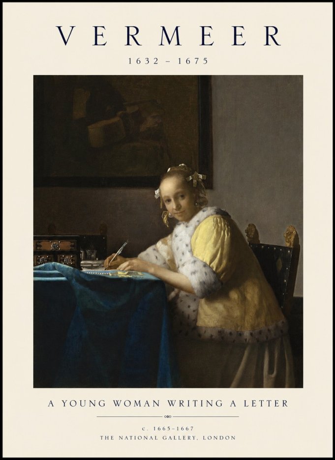 Vermeer A Young Woman Writing a Letter No1 - Affiche