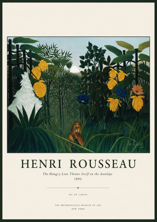 Rousseau The Hungry Lion Throws Itself on the Antelope No1 - Affiche