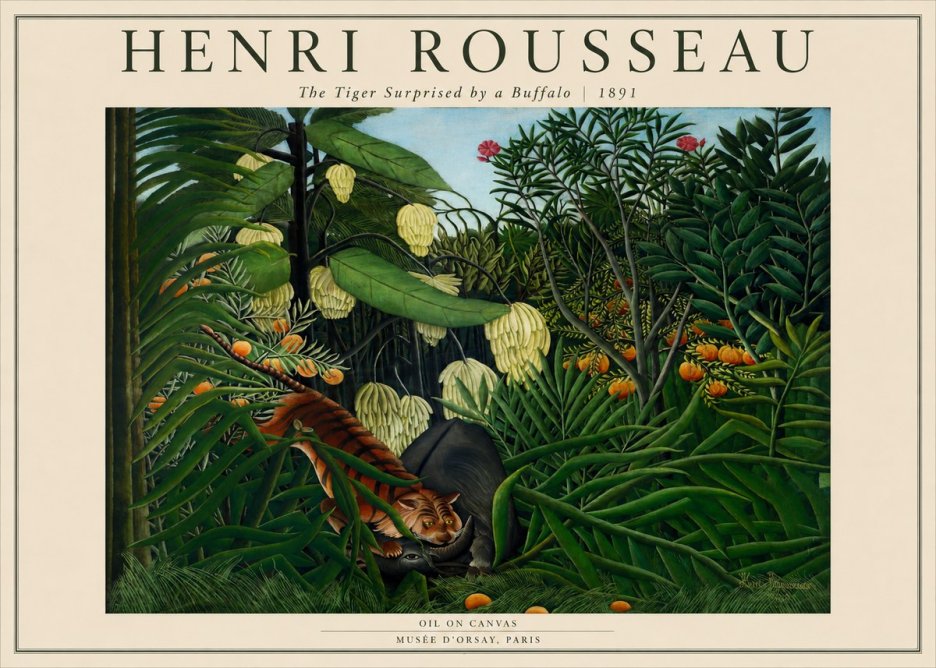 Rousseau The Tiger Surprised by a Buffalo No2 - Affiche
