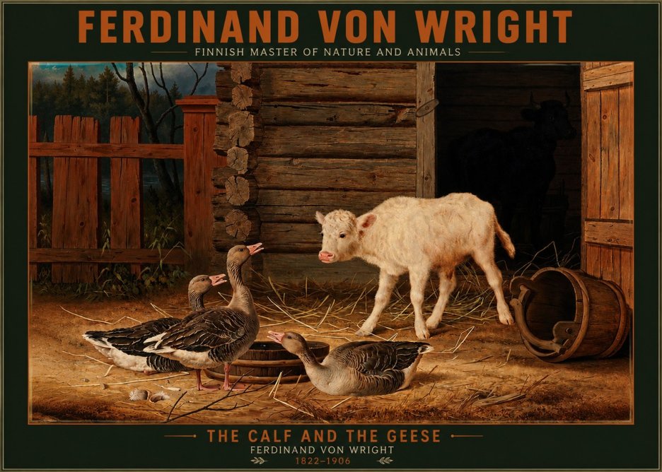 Ferdinand von Wright The Calf and the Geese No2 - Affiche