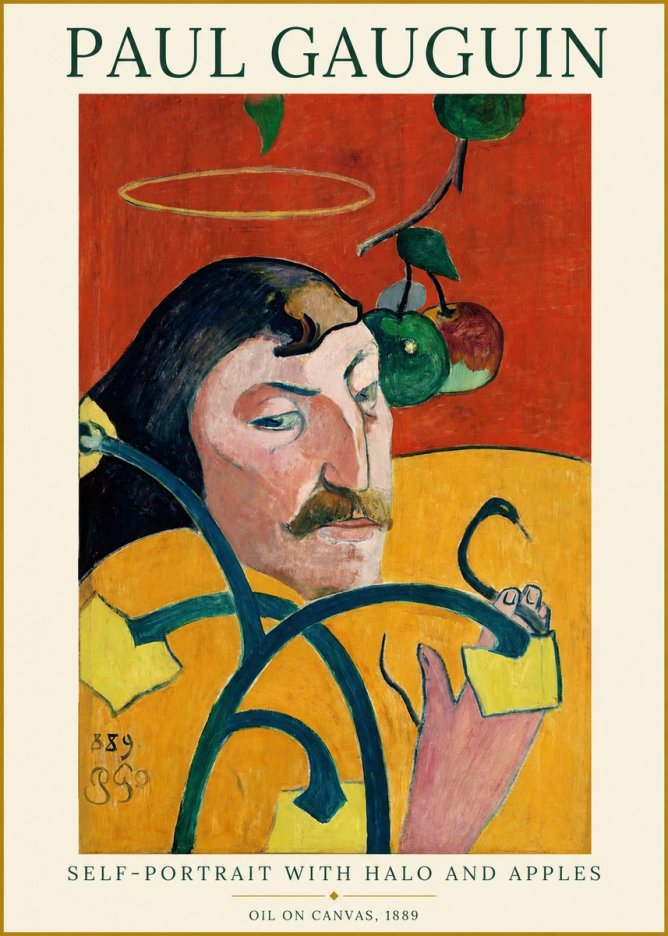 Paul Gauguin Self-portrait with Halo and Apples No1 - Affiche