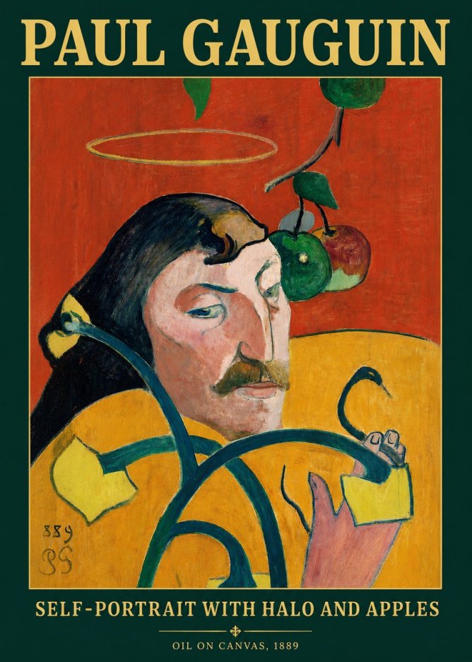 Paul Gauguin Self-portrait with Halo and Apples No3 - Affiche