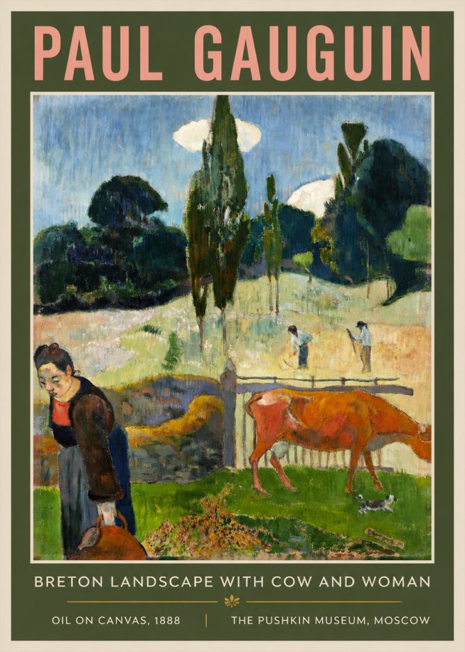Paul Gauguin Breton Landscape with Cow and Woman No2 - Affiche