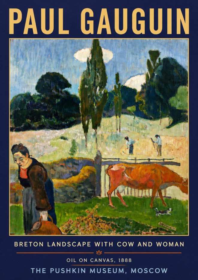 Paul Gauguin Breton Landscape with Cow and Woman No5 - Affiche