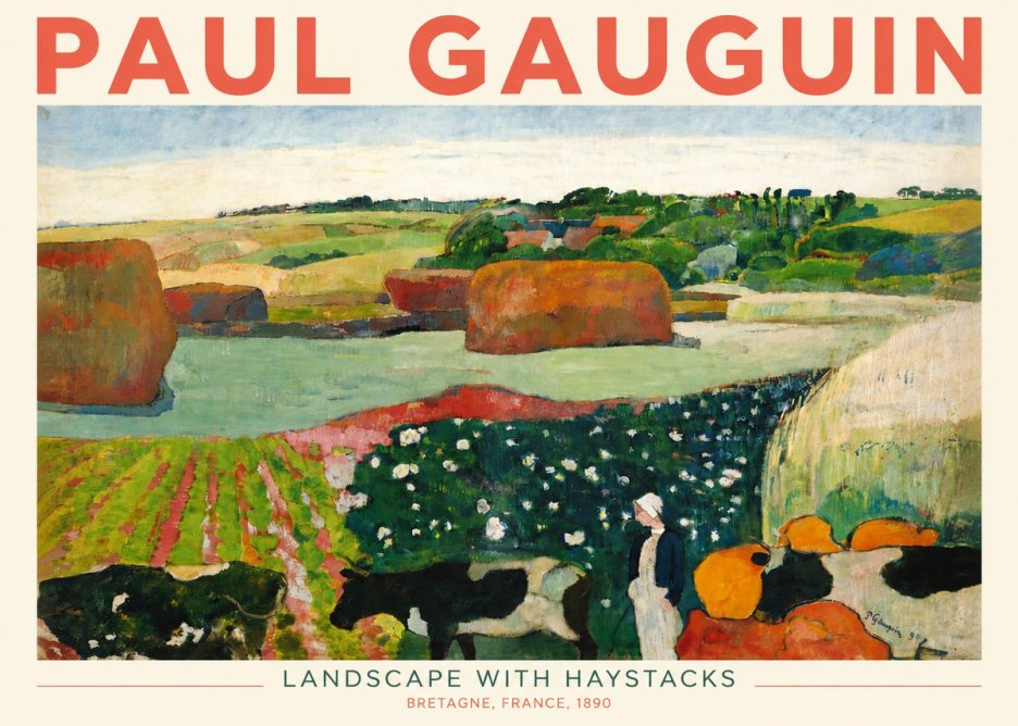 Paul Gauguin Landscape with Haystacks No4 - Affiche