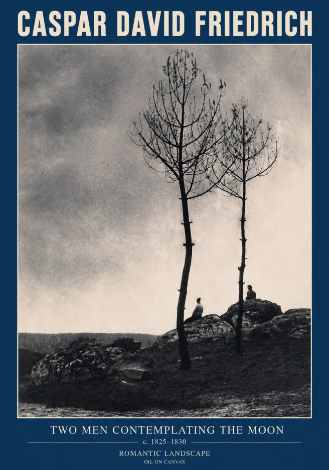 Caspar David Friedrich Two Men Contemplating the Moon III No3 - Affiche