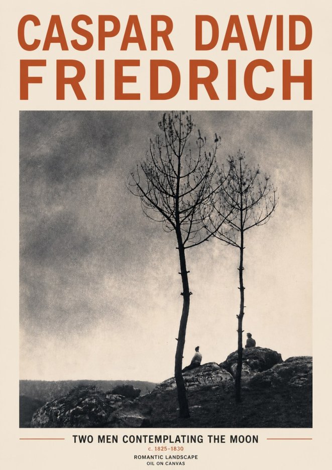 Caspar David Friedrich Two Men Contemplating the Moon III No4 - Affiche