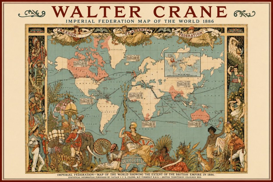 Walter Crane Imperial Federation Map of the World 1886 No4 - Affiche