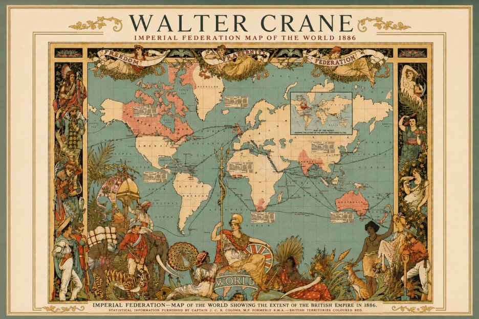 Walter Crane Imperial Federation Map of the World 1886 No5 - Affiche