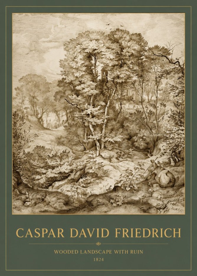 Caspar David Friedrich Wooded Landscape with Ruin No2 - Affiche