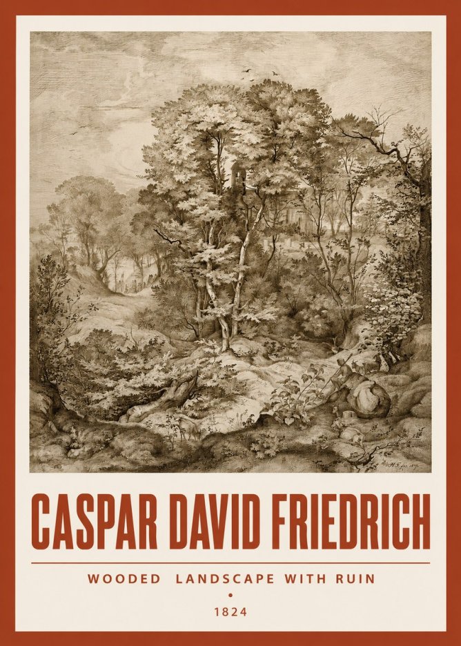Caspar David Friedrich Wooded Landscape with Ruin No3 - Affiche
