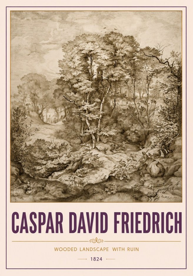 Caspar David Friedrich Wooded Landscape with Ruin No4 - Affiche