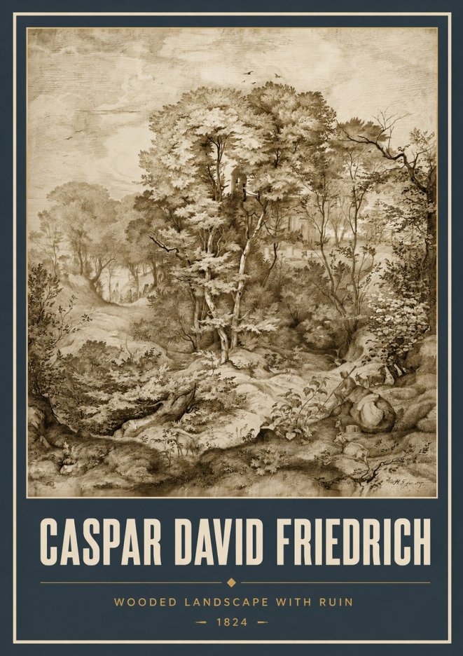 Caspar David Friedrich Wooded Landscape with Ruin No5 - Affiche