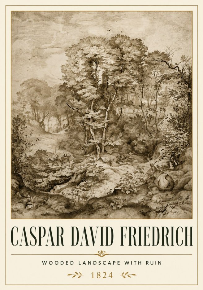 Caspar David Friedrich Wooded Landscape with Ruin No6 - Affiche