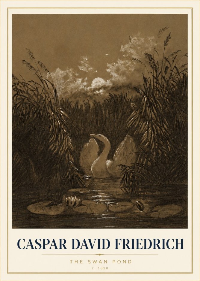 Caspar David Friedrich The Swan Pond No4 - Affiche