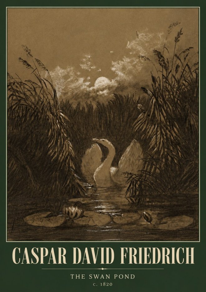 Caspar David Friedrich The Swan Pond No5 - Affiche