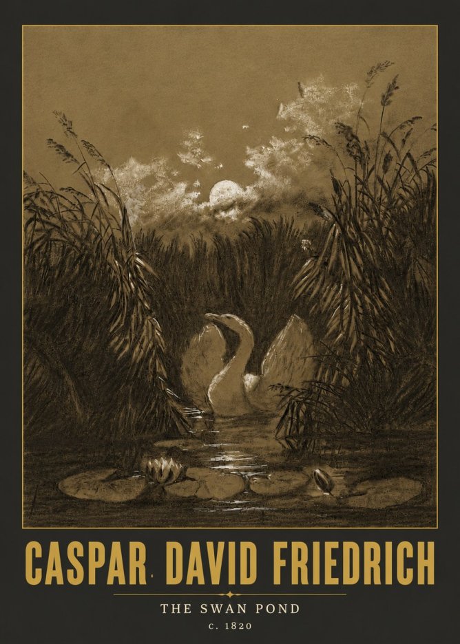 Caspar David Friedrich The Swan Pond No6 - Affiche