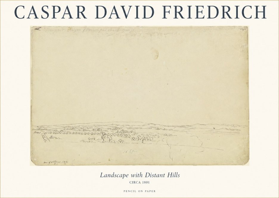 Caspar David Friedrich Landscape with Distant Hills No1 - Affiche