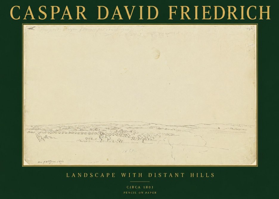 Caspar David Friedrich Landscape with Distant Hills No2 - Affiche