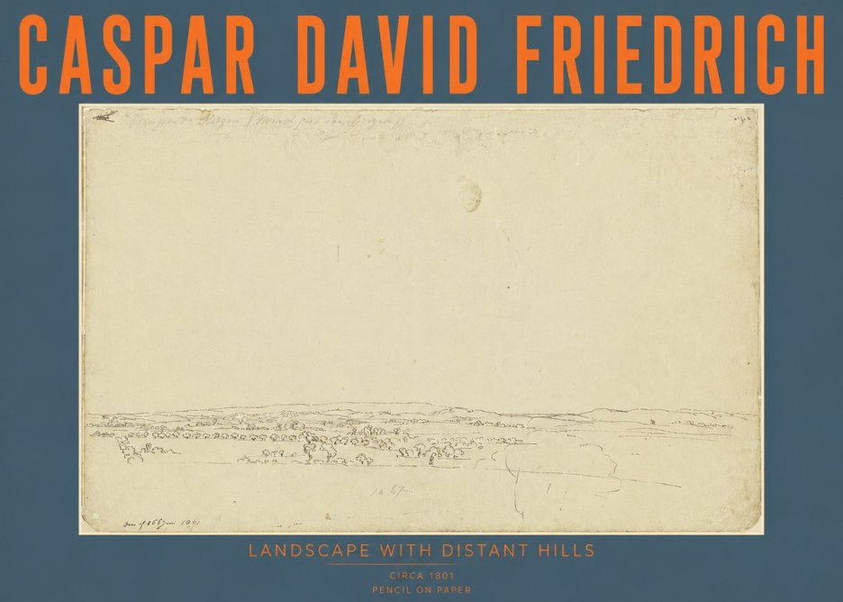 Caspar David Friedrich Landscape with Distant Hills No4 - Affiche