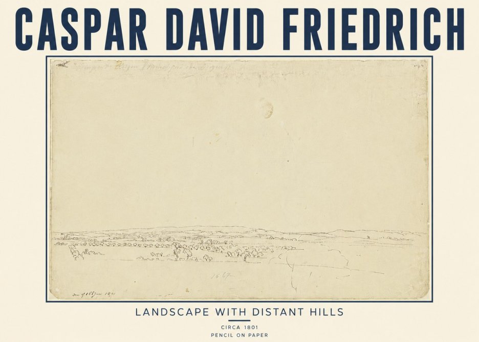 Caspar David Friedrich Landscape with Distant Hills No5 - Affiche